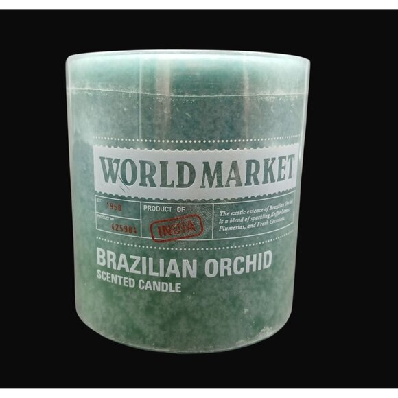 World Market Brazilian Orchid Scented Candle 3" Green Ombre Wax India Pillar - Picture 1 of 10